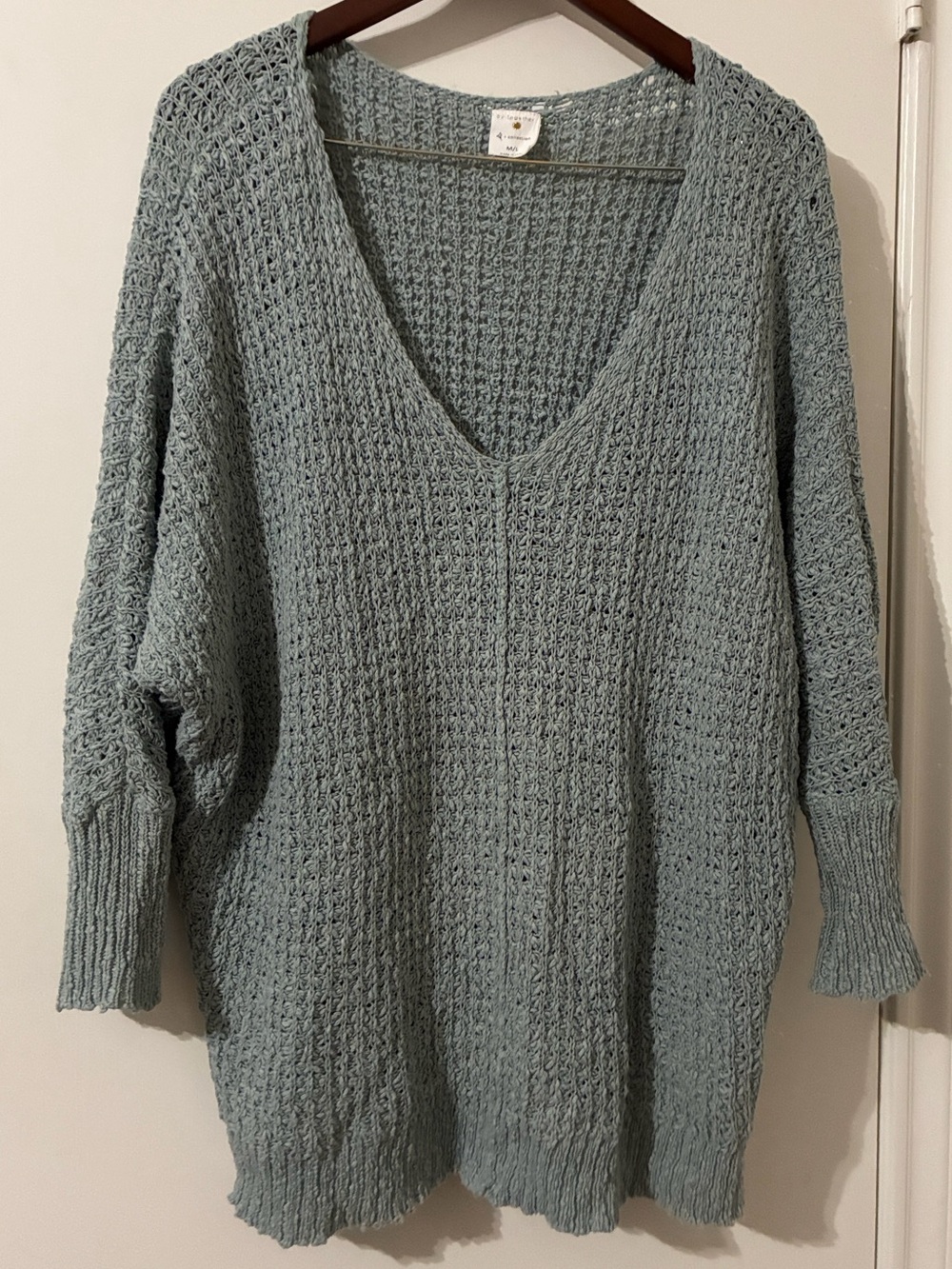 By Together + Collection Light Blue Cotton Open Knit V-Neck Sweater M/L